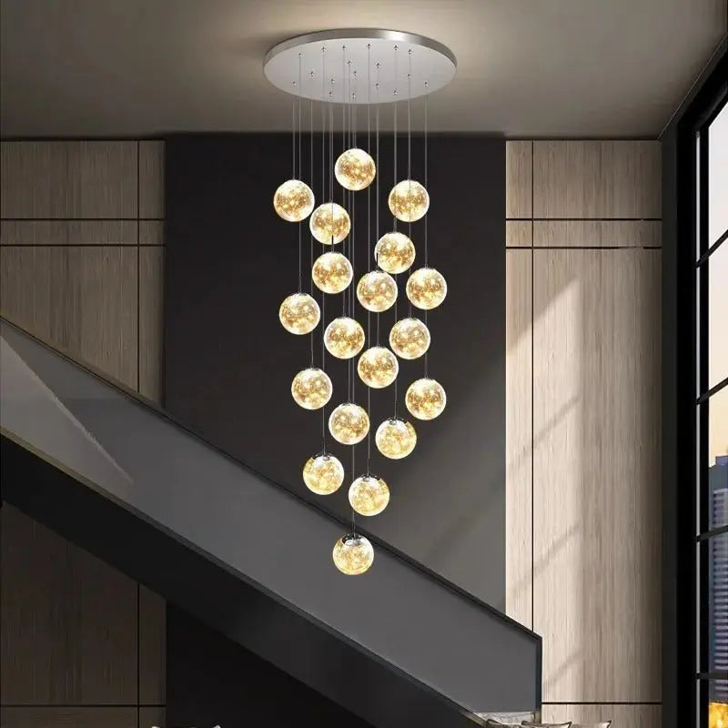 Axelle – Modern Dimmable LED Glass Ball Staircase Chandelier for Elegant Lighting Monalume