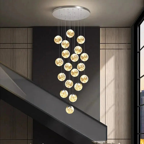 Axelle – Modern Dimmable LED Glass Ball Staircase Chandelier for Elegant Lighting Monalume