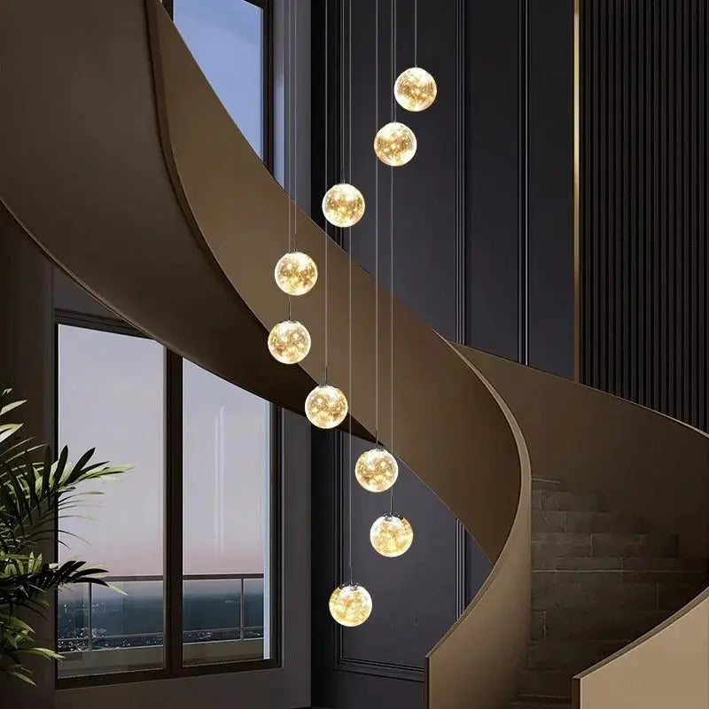 Axelle – Modern Dimmable LED Glass Ball Staircase Chandelier for Elegant Lighting Monalume