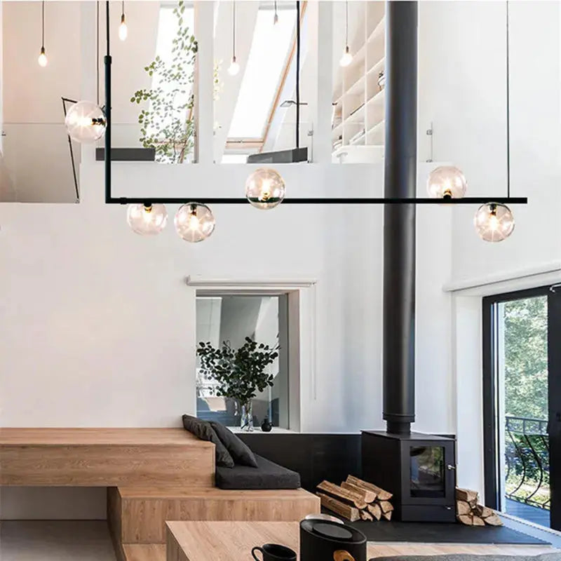 Anton – Nordic Minimalist LED Pendant Light with Glass Ball Design for Dining Tables and Bars Monalume.com