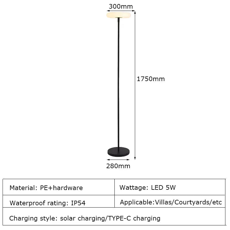 Eydis – Outdoor Solar-Powered and Rechargeable IP54 LED Floor Lamp for Sustainable Lighting Monalume