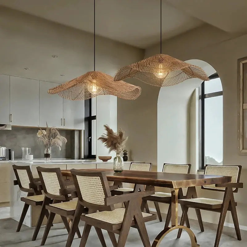 Lyra – Hand-Knitted Rattan LED Pendant Light for Cozy, Natural Decor Monalume