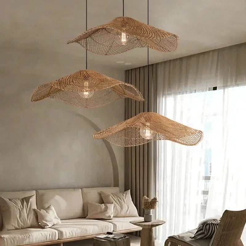 Lyra – Hand-Knitted Rattan LED Pendant Light for Cozy, Natural Decor Monalume