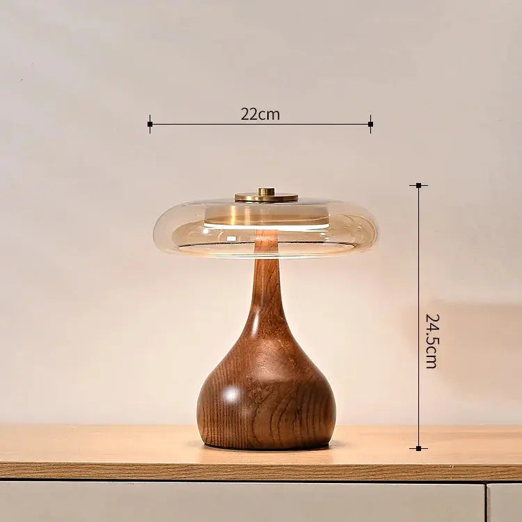 Julius – Mushroom-Style Glass and Walnut LED Table Lamp for Elegant Living Spaces Monalume