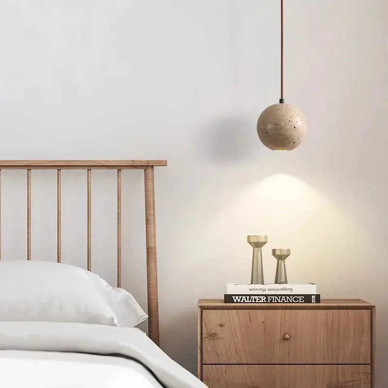 Lennart – Round Cave Stone Sphere LED Pendant Lamp for Natural, Sculptural Lighting Monalume