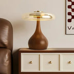 Julius – Mushroom-Style Glass and Walnut LED Table Lamp for Elegant Living Spaces Monalume