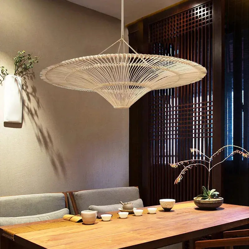 Mika – Handmade Round Japanese Rattan LED Pendant Light for Minimalist Interiors Monalume