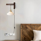 Roald – Japanese Retro LED Wall Lamp with Folding Design in Walnut Finish Lampasa.com