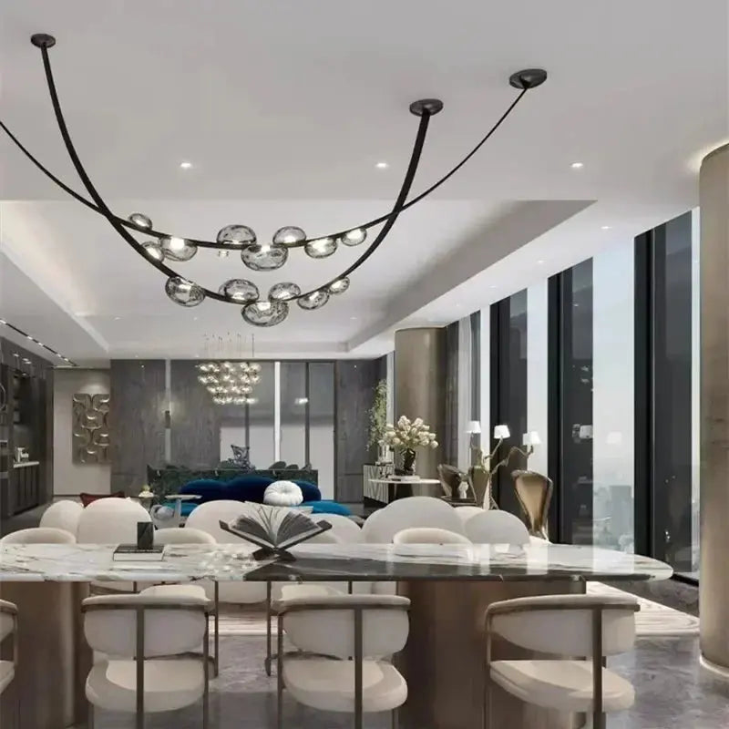 Krystof – Nordic Dimmable LED Pendant Light with Glass Shade and Leather Belt Suspension Monalume.com