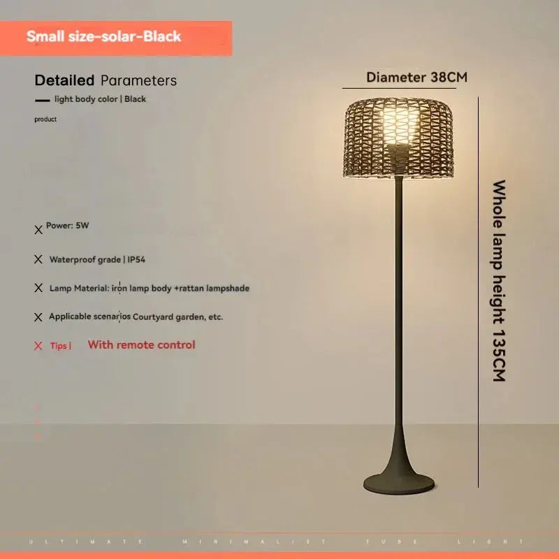 Jorunn – Waterproof IP54 Outdoor Solar LED Rattan Floor Lamp for Eco-Friendly Spaces Monalume