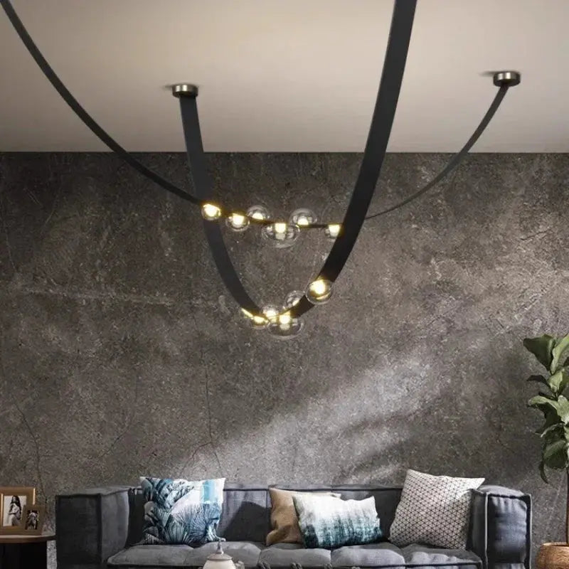Krystof – Nordic Dimmable LED Pendant Light with Glass Shade and Leather Belt Suspension Monalume.com