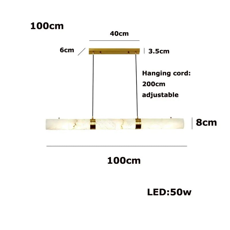 Albert – Dimmable Linear LED Pendant Light with White Alabaster Marble Design for Dining Tables and Bars Monalume.com