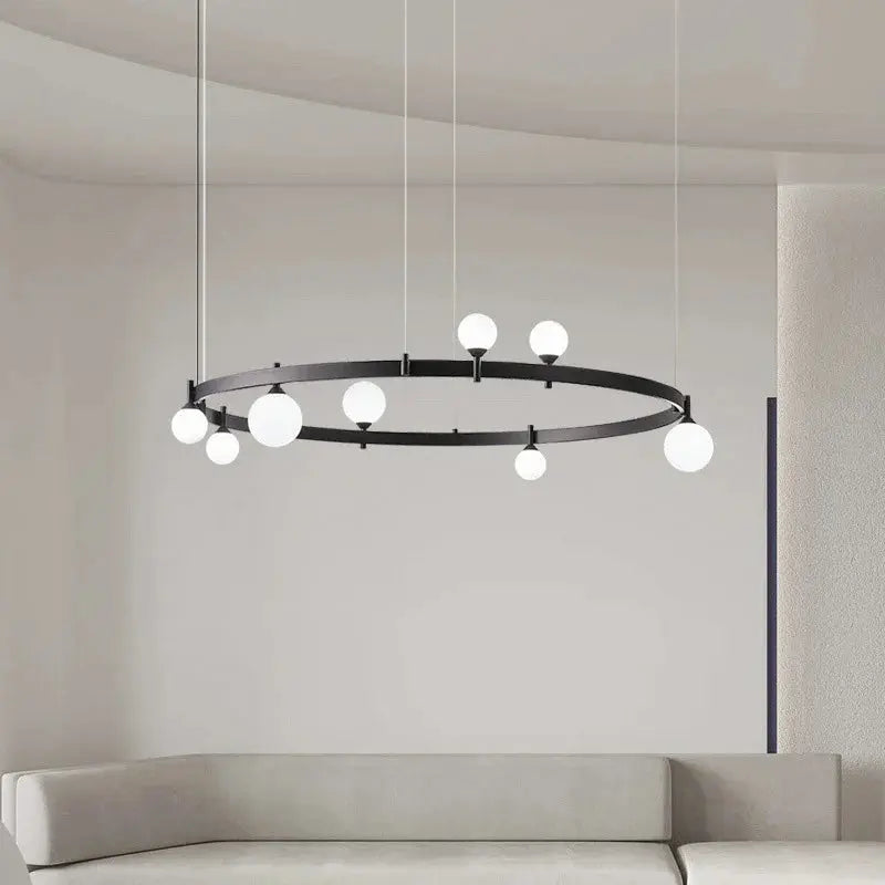 Gunnar – Round Frosted Glass LED Pendant Light with Black Finish for Dining Tables and Bars Monalume.com