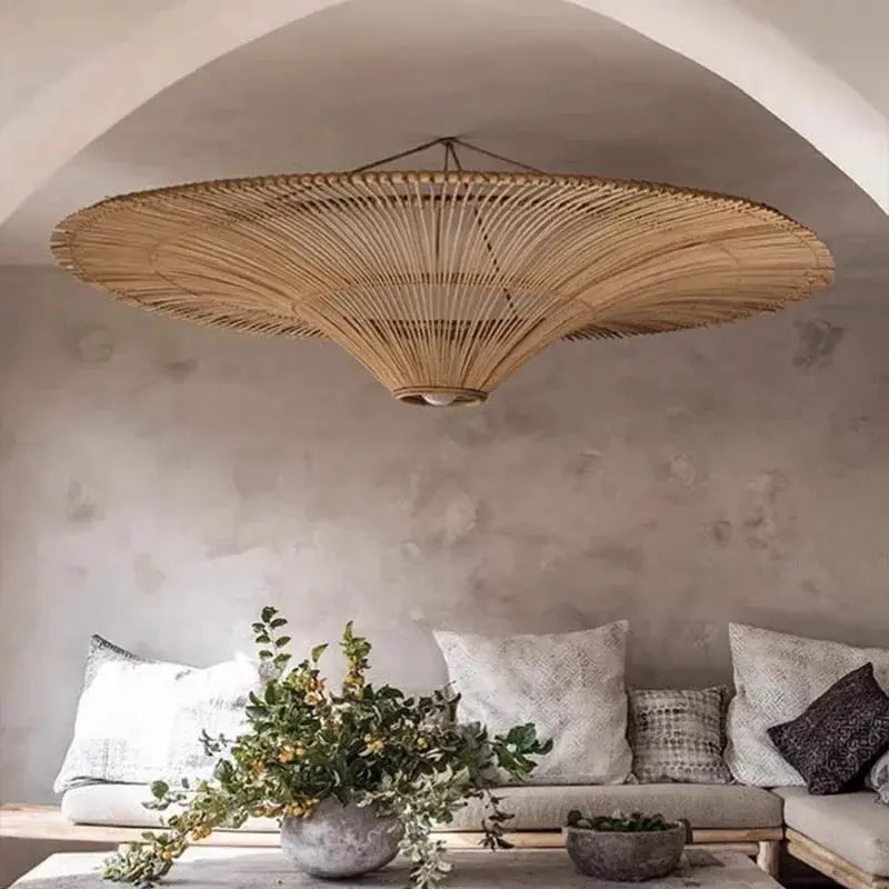 Mika – Handmade Round Japanese Rattan LED Pendant Light for Minimalist Interiors Monalume