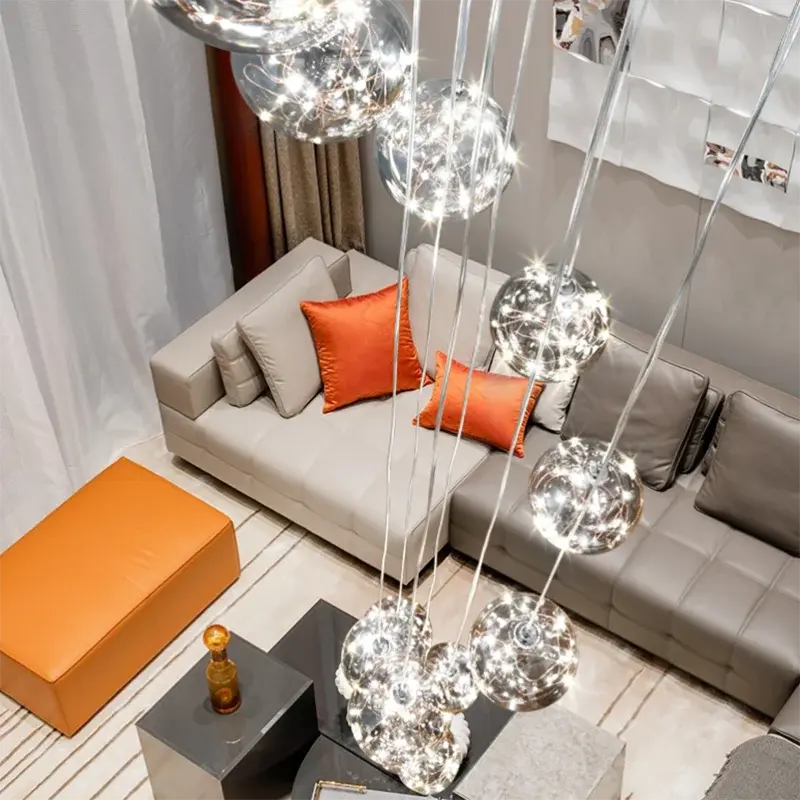 Axelle – Modern Dimmable LED Glass Ball Staircase Chandelier for Elegant Lighting Monalume