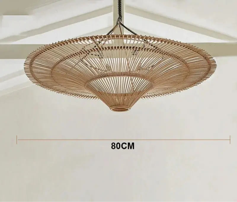 Mika – Handmade Round Japanese Rattan LED Pendant Light for Minimalist Interiors Monalume