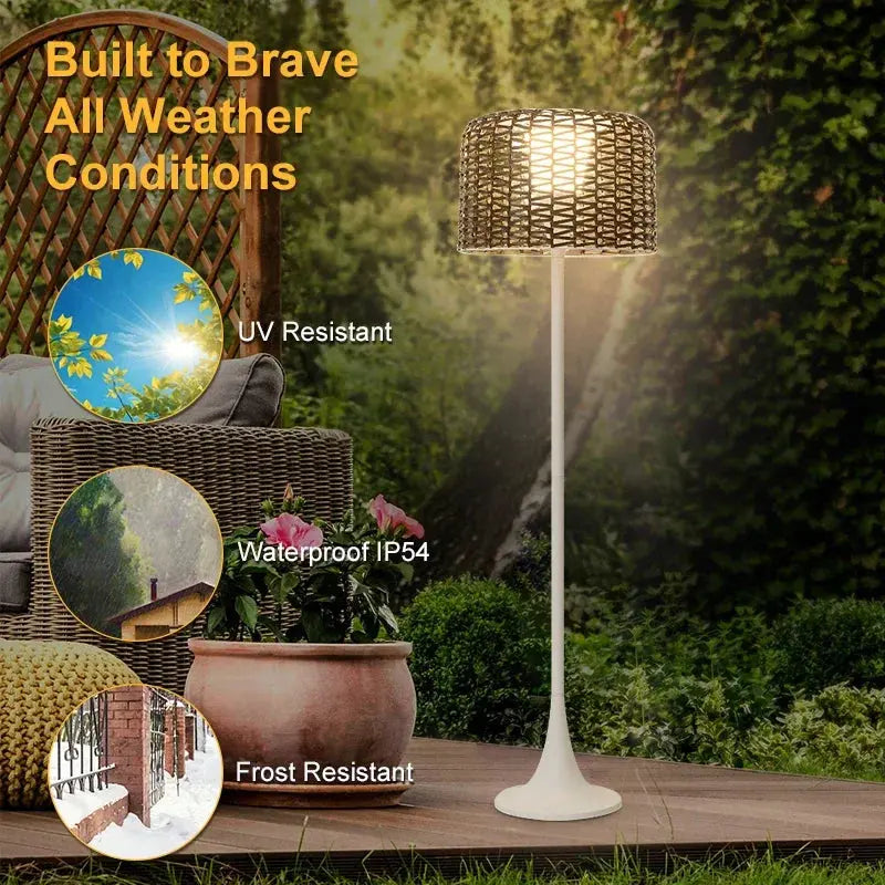 Jorunn – Waterproof IP54 Outdoor Solar LED Rattan Floor Lamp for Eco-Friendly Spaces Monalume