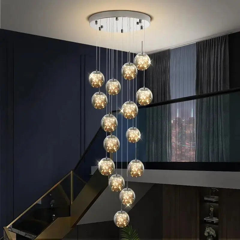 Axelle – Modern Dimmable LED Glass Ball Staircase Chandelier for Elegant Lighting Monalume