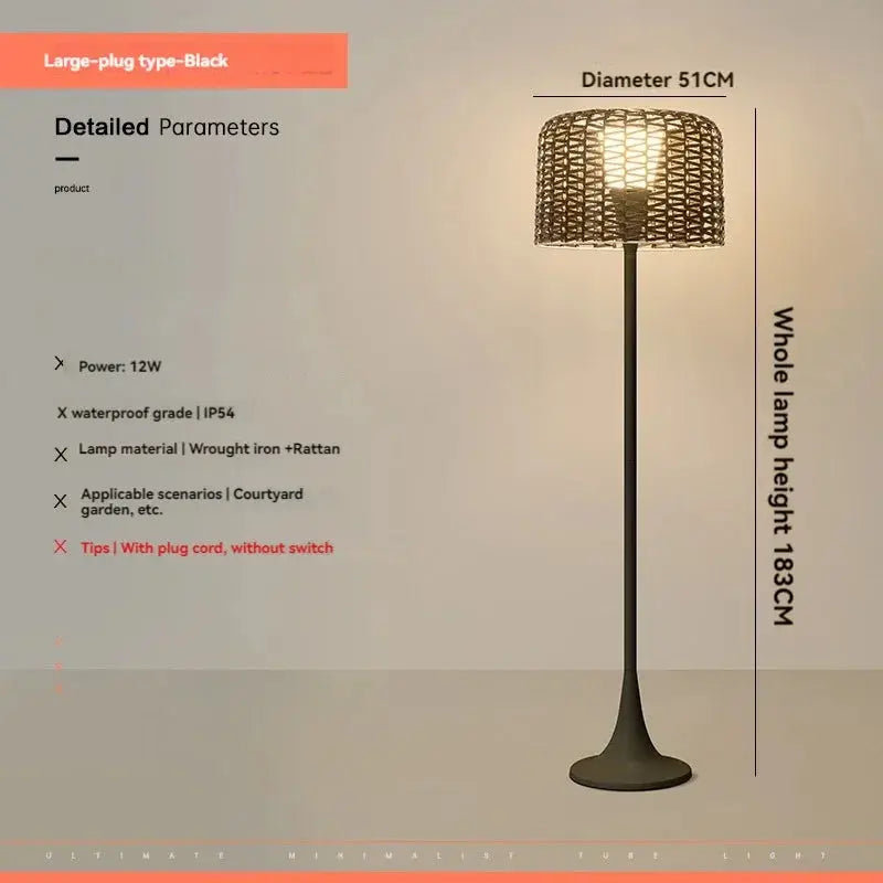 Jorunn – Waterproof IP54 Outdoor Solar LED Rattan Floor Lamp for Eco-Friendly Spaces Monalume