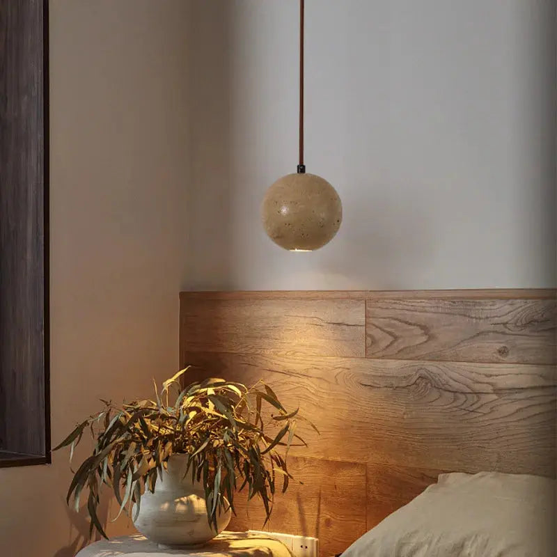Lennart – Round Cave Stone Sphere LED Pendant Lamp for Natural, Sculptural Lighting Monalume