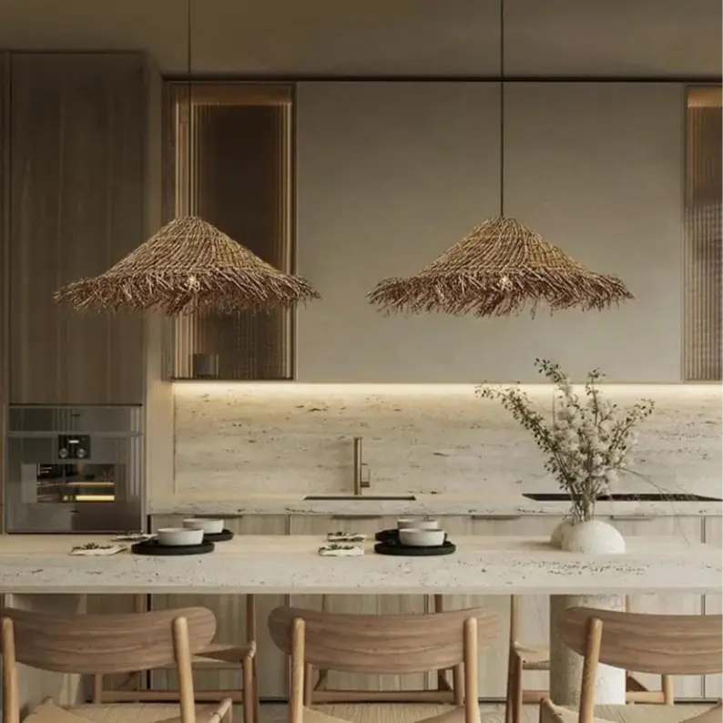 Henrick – Handmade Rattan LED Pendant Light for Natural and Boho Interiors Monalume.com
