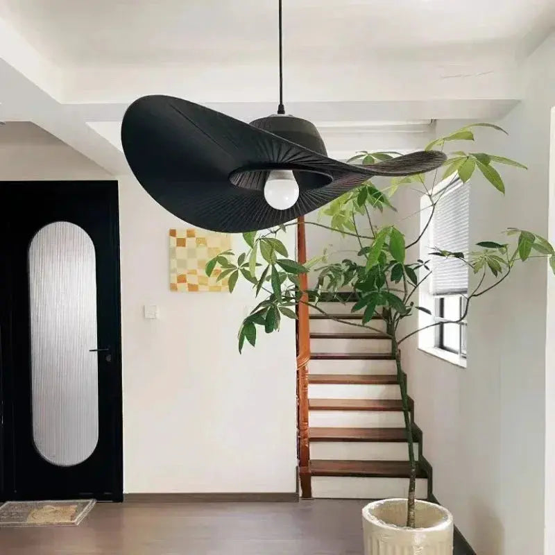 Rayna – Nordic LED Pendant Light with Straw Hat inspired Design Monalume.com