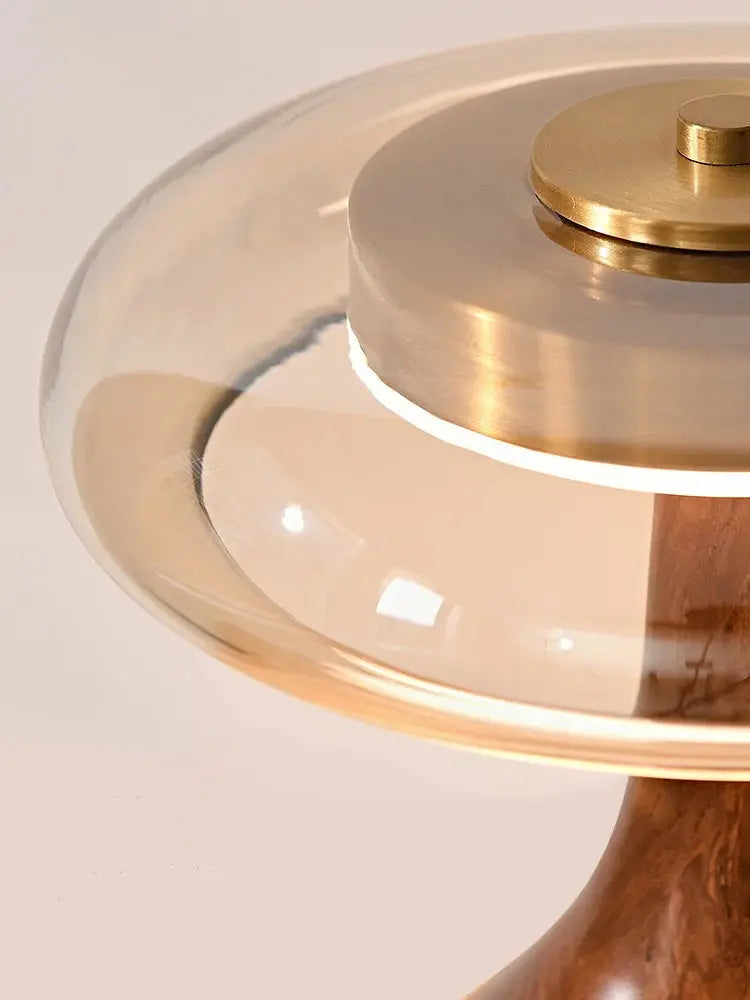 Julius – Mushroom-Style Glass and Walnut LED Table Lamp for Elegant Living Spaces Monalume