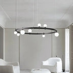 Gunnar – Round Frosted Glass LED Pendant Light with Black Finish for Dining Tables and Bars Monalume.com
