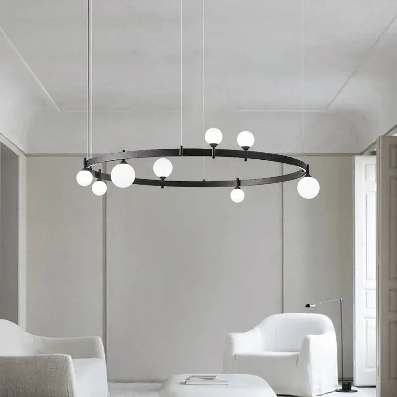 Gunnar – Round Frosted Glass LED Pendant Light with Black Finish for Dining Tables and Bars Monalume.com
