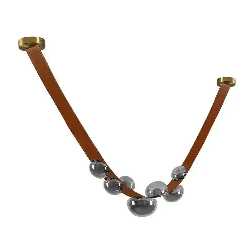Krystof – Nordic Dimmable LED Pendant Light with Glass Shade and Leather Belt Suspension Monalume.com
