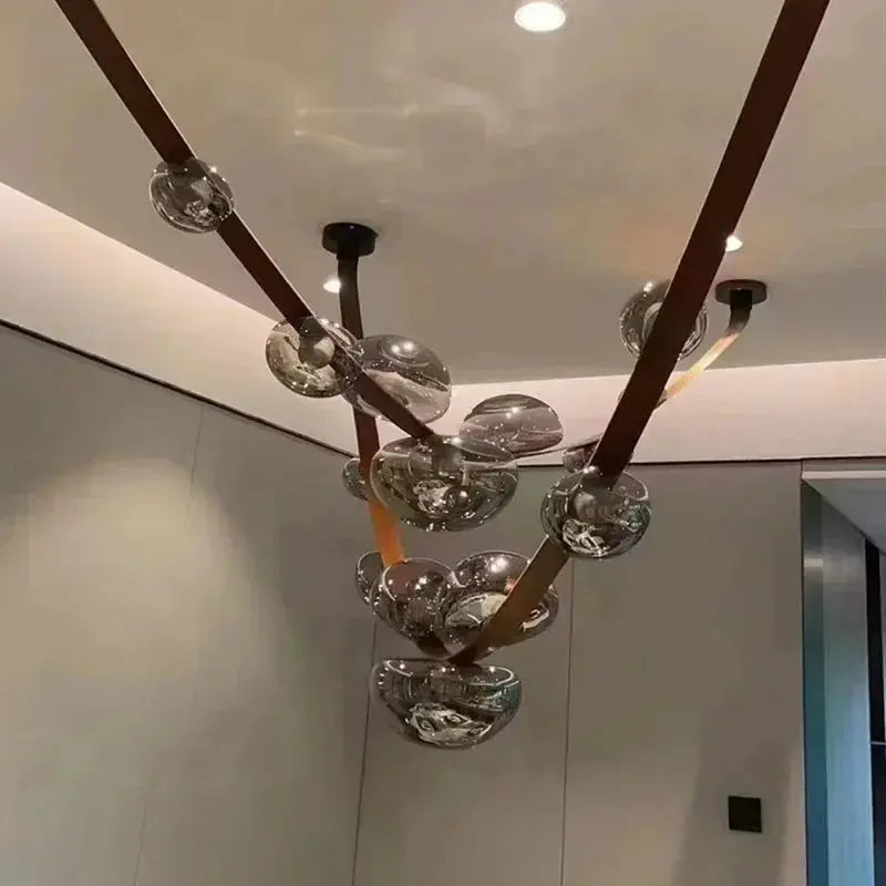 Krystof – Nordic Dimmable LED Pendant Light with Glass Shade and Leather Belt Suspension Monalume.com