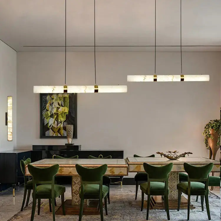 Albert – Dimmable Linear LED Pendant Light with White Alabaster Marble Design for Dining Tables and Bars Monalume.com