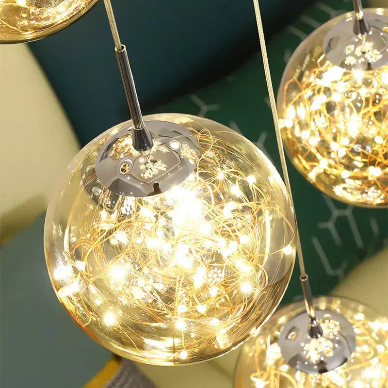 Axelle – Modern Dimmable LED Glass Ball Staircase Chandelier for Elegant Lighting Monalume