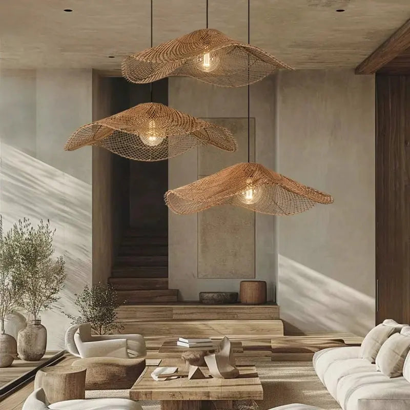 Lyra – Hand-Knitted Rattan LED Pendant Light for Cozy, Natural Decor Monalume