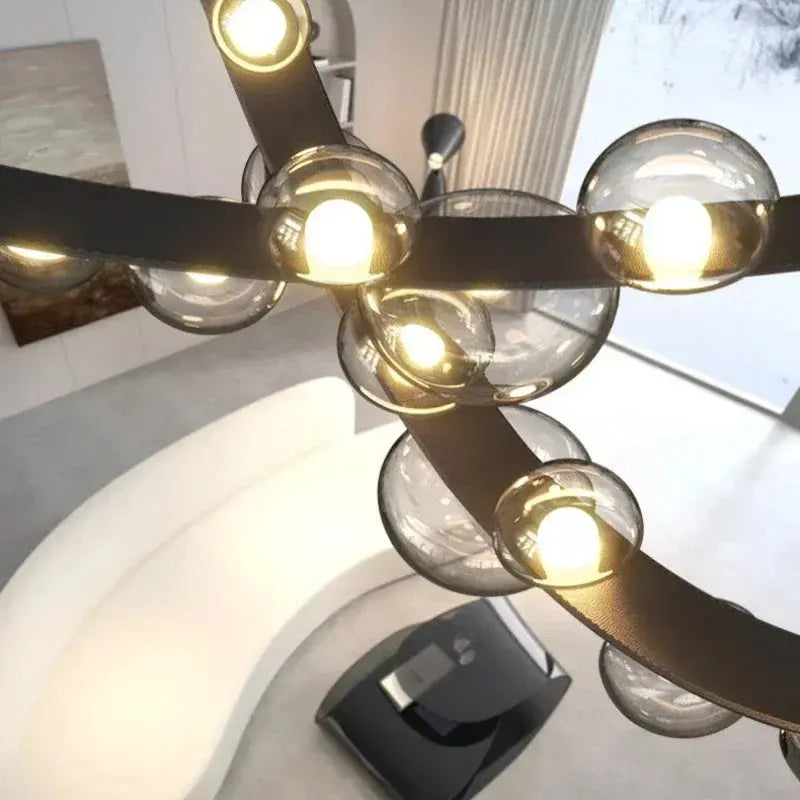 Krystof – Nordic Dimmable LED Pendant Light with Glass Shade and Leather Belt Suspension Monalume.com