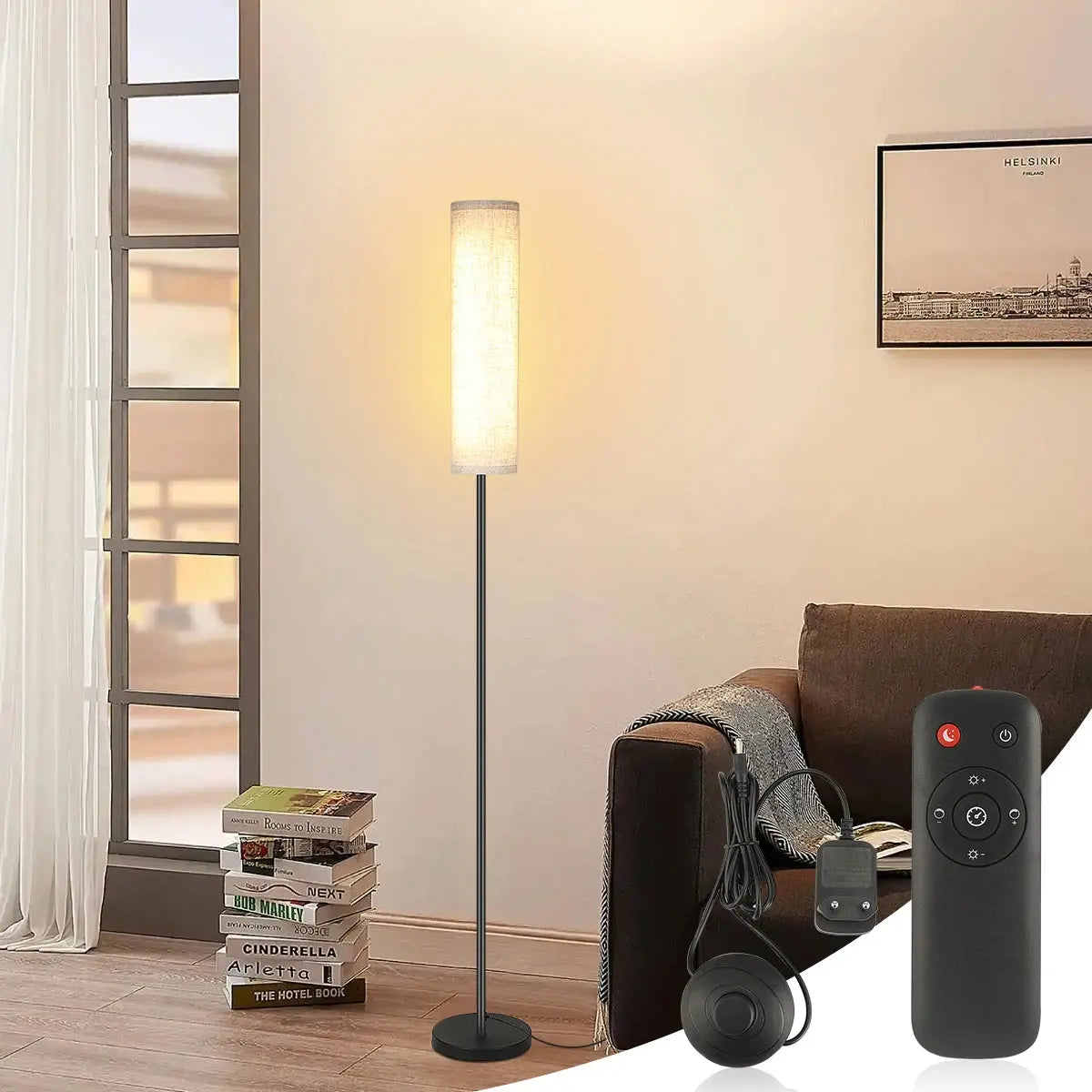 Ivenor – Minimalist Contemporary Fabric Shade Dimmable LED Floor Lamp Lampasa.com