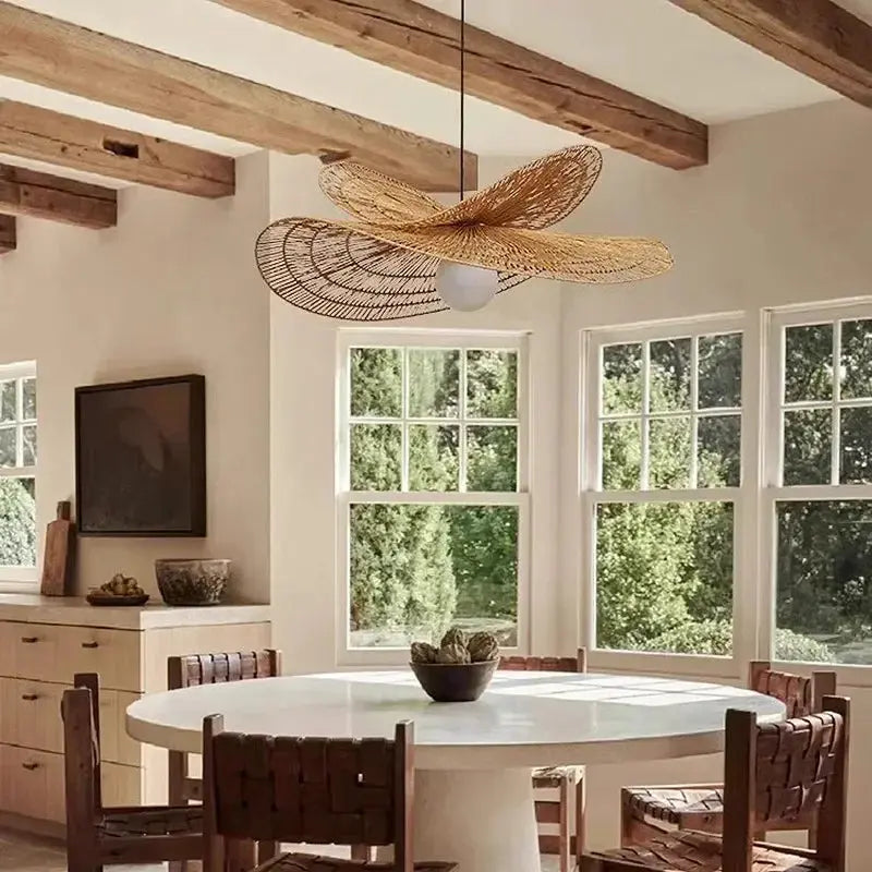 Greta – Handwoven Retro Rattan LED Pendant Light for Cozy Vintage Interiors Monalume