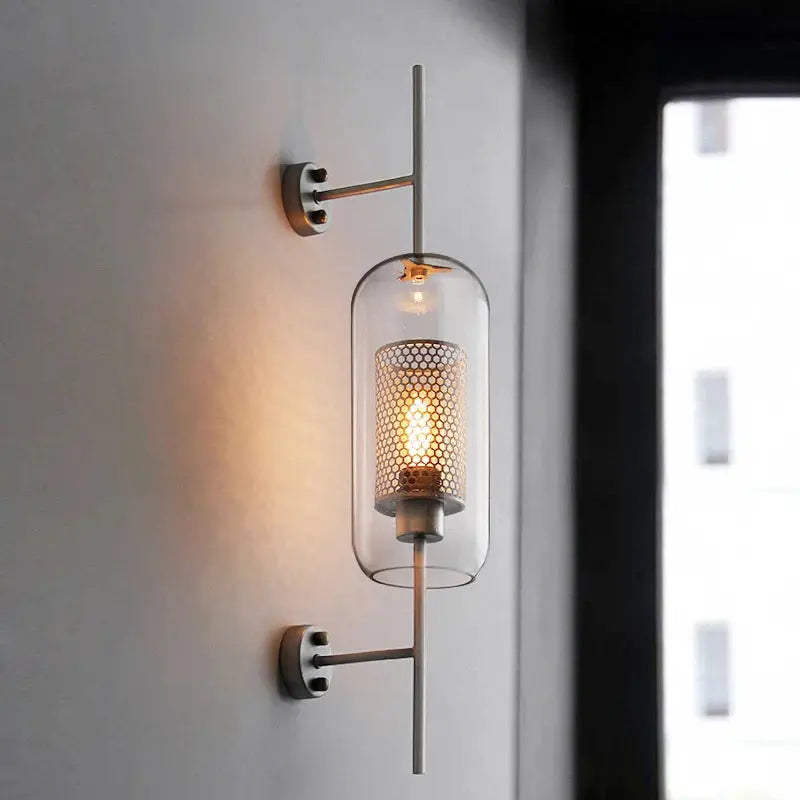 Sola – Modern Industrial LED Wall Light with Glass Shade Lampasa.com