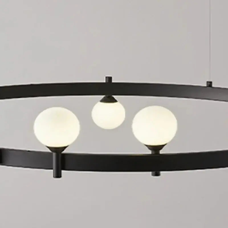 Gunnar – Round Frosted Glass LED Pendant Light with Black Finish for Dining Tables and Bars Monalume.com