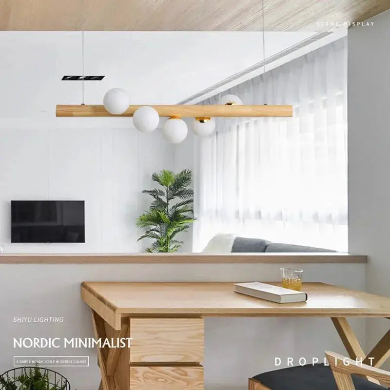 Danby – Nordic Wooden and Glass Ball LED Pendant Lamp for Warm, Modern Decor Monalume