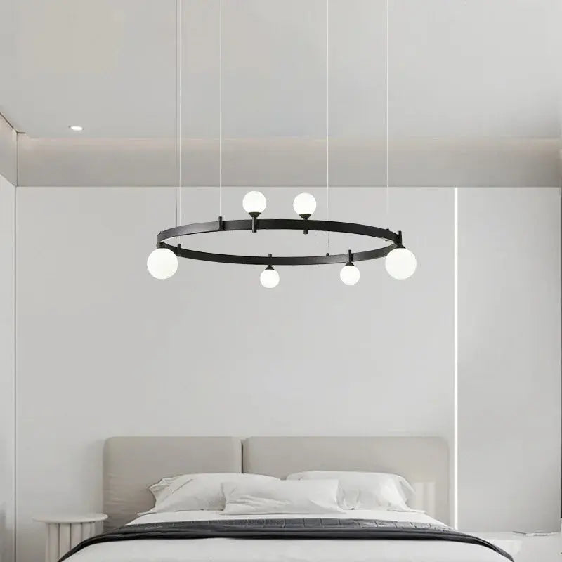 Gunnar – Round Frosted Glass LED Pendant Light with Black Finish for Dining Tables and Bars Monalume.com