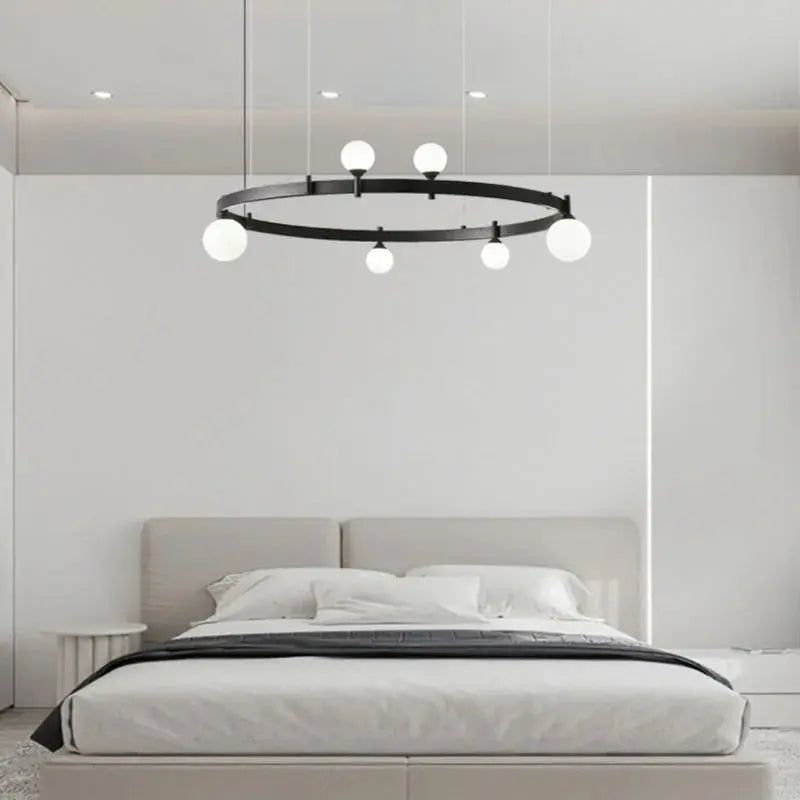Gunnar – Round Frosted Glass LED Pendant Light with Black Finish for Dining Tables and Bars Monalume.com