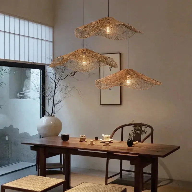 Lyra – Hand-Knitted Rattan LED Pendant Light for Cozy, Natural Decor Monalume