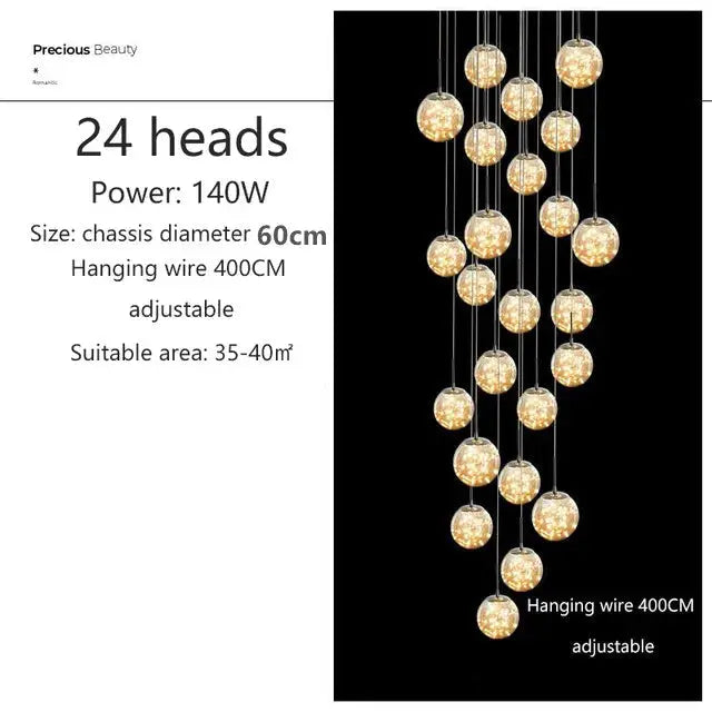 Axelle – Modern Dimmable LED Glass Ball Staircase Chandelier for Elegant Lighting Monalume
