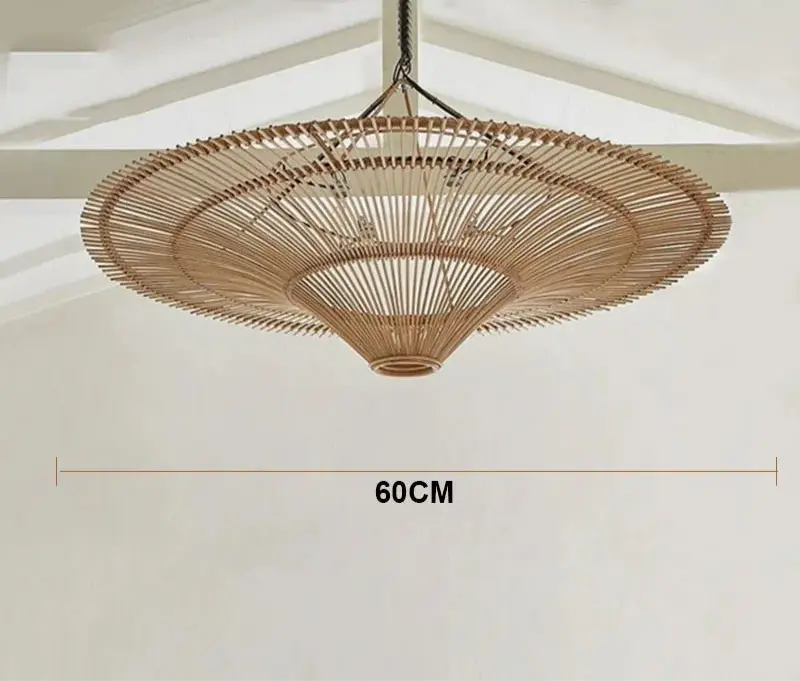 Mika – Handmade Round Japanese Rattan LED Pendant Light for Minimalist Interiors Monalume
