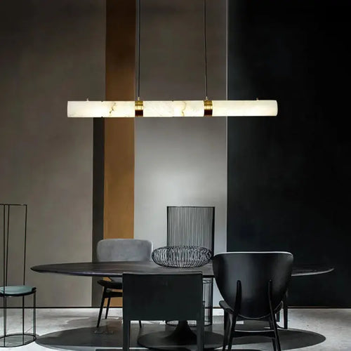 Albert – Dimmable Linear LED Pendant Light with White Alabaster Marble Design for Dining Tables and Bars Monalume.com