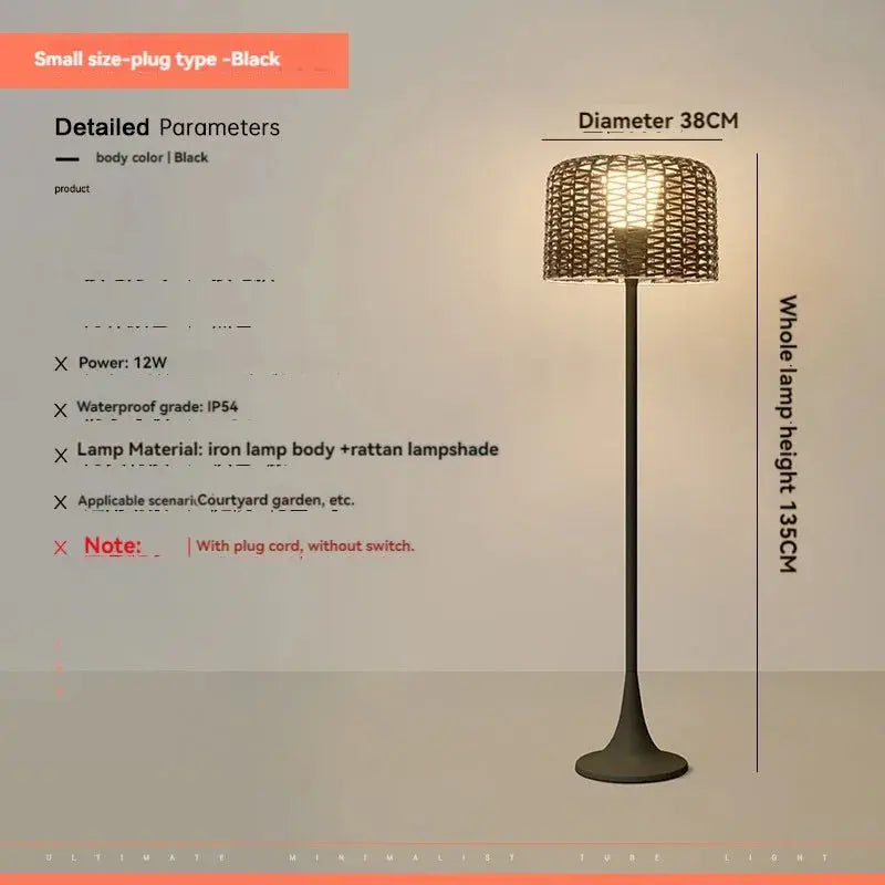 Jorunn – Waterproof IP54 Outdoor Solar LED Rattan Floor Lamp for Eco-Friendly Spaces Monalume