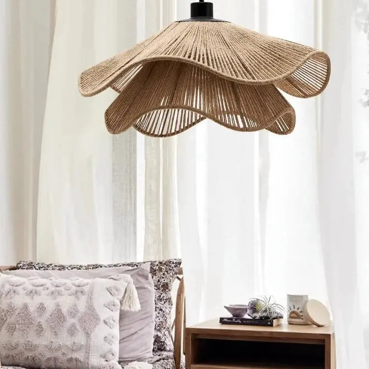 Kirsten – Hand-Knitted Wabi-Sabi Hemp Rope LED Pendant Light for Natural, Rustic Decor Monalume