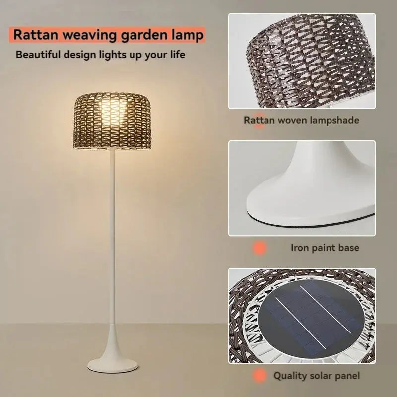Jorunn – Waterproof IP54 Outdoor Solar LED Rattan Floor Lamp for Eco-Friendly Spaces Monalume