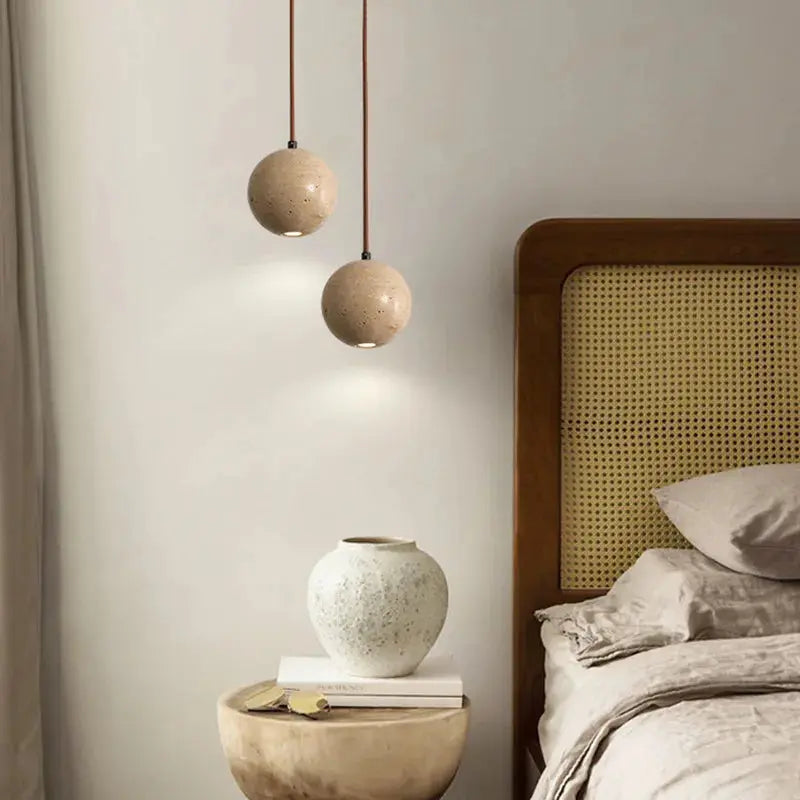 Lennart – Round Cave Stone Sphere LED Pendant Lamp for Natural, Sculptural Lighting Monalume